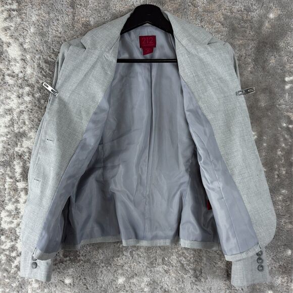 212 Collection Petite 8P 2 Button Notched Blazer Jacket Gray Long Sleeve Lined - Picture 3 of 9